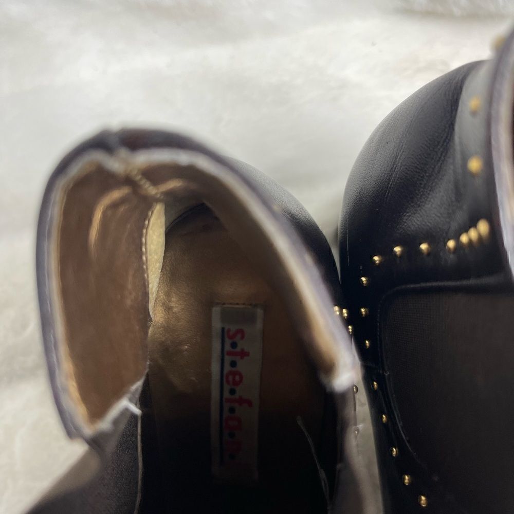 Stefani leather dark brown ankle boots slip on gold tone studs accent si… - Picture 6 of 9